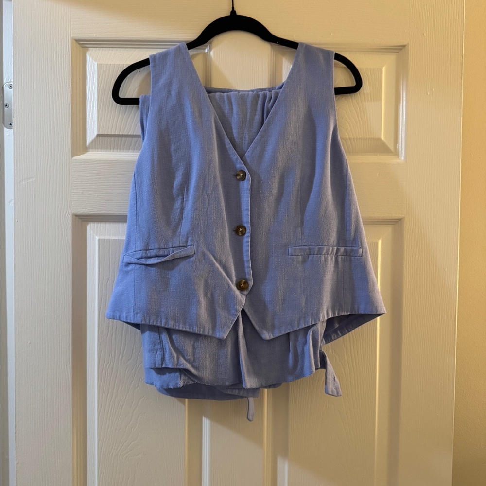 Blue Sleeveless Button-Up vest and trouser set